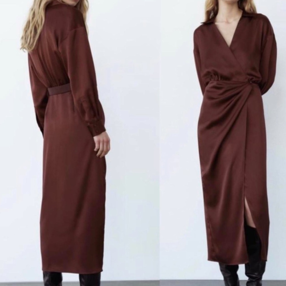 Zara Chocolate Long Sleeve Wrap Dress